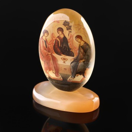 Icon oval on delivery with the background "Holy Trinity", Selenite-1
