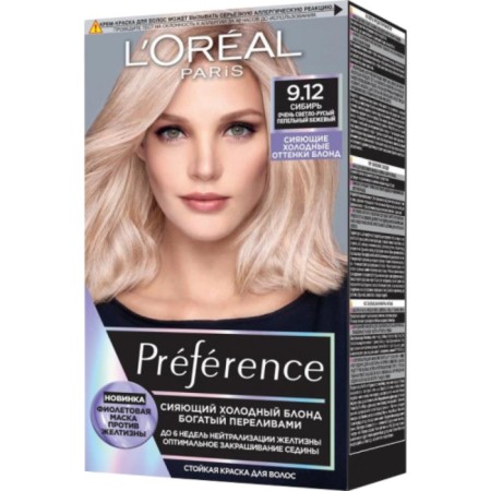 Hair dye l’Oreal preference, tone 9.12 Siberia