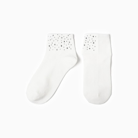 Women's socks kaftan "rhinestones" p. 36-39 (23-25 ​​cm), white