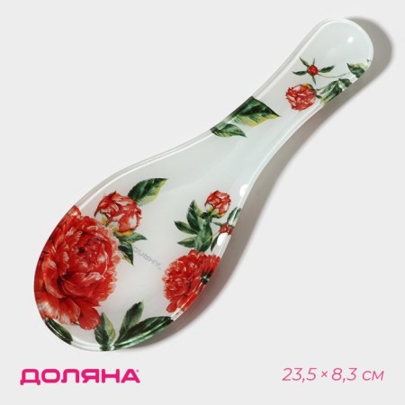 Glass stand under a spoonful of the peonies shares, 23.5 × 8.3 cm