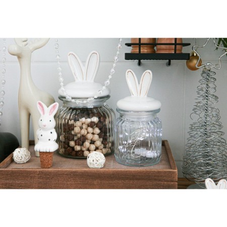 Glass Bank for bulk products with a ceramic lid of the bunny in gold, 600 ml-8