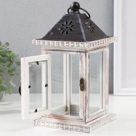 Summary tree for 1 candle "Lantern" white aged 12.5x12.5x25 cm-2