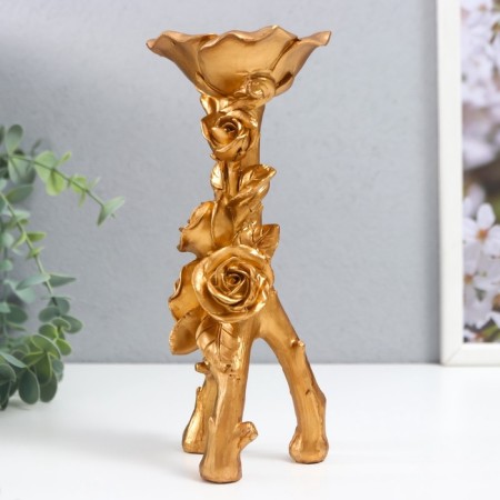 Polystone candlestick for 1 candle "roses. Trinoga" gold 20.8x7.5x7.5 cm-2