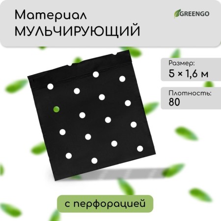 Mulching material, with perforation, 5 × 1.6 m, density 80 g/m², spanbond with a UV stabilizer, black, Greengo, economy 30%