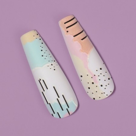 Follow nails "Abstraction", 12 pcs, with adhesive plates, ballerina form, multi -colored-3