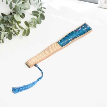 Fan bamboo, textile h = 21 cm bend, with a brush "flowers" in a box, blue-3