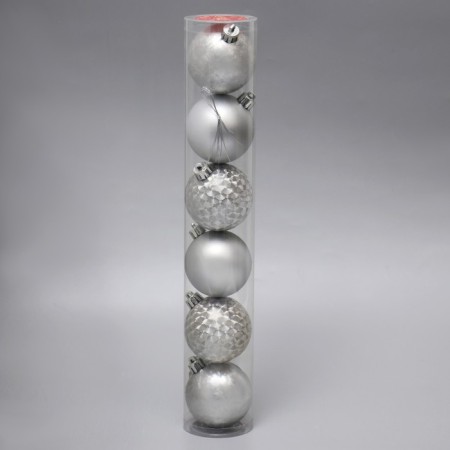 Set of balls plastic D-6 cm, 6 pcs "Pilar" silver-1