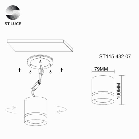 Ceiling lamp ST LUCE. ST115.432.07. 1x7 W, LED, 3000K, 490 LM, 7.9x7.9x10 cm, black color-4