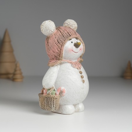 Souvenir Polystone "Snowman in a hat with pompom, with a basket" 8.5x5x13 cm-1