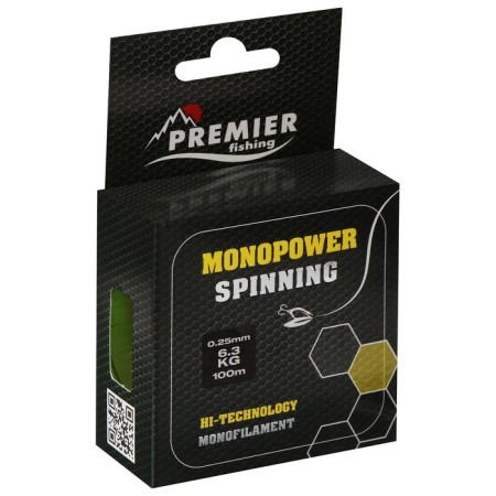 Premier Fishing Monopower Spinning Lines, diameter 0.25 mm, test 6.3 kg, 100 m, fluorescent yellow-1
