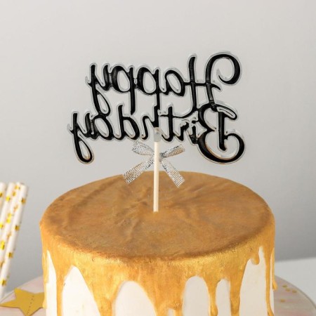Topper for the cake "Happy Birthday", 17 × 11 cm, silver color-2