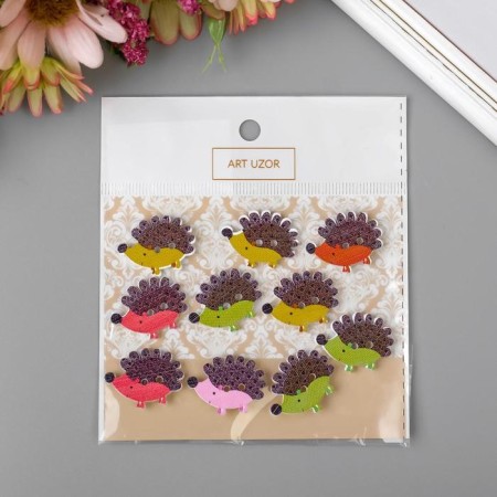 Set of buttons of decorative wood "Small hedgehogs" set 10 pcs mix 1.7x2.3 cm-4