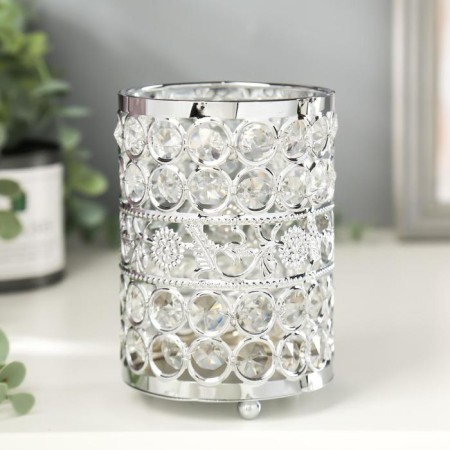 Summary metal, glass for 1 candle "Crystals and sunflowers" silver 13x9x9 cm-1