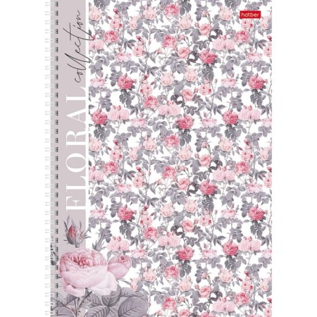 A4 notebook, 80 sheets in a cage on the crest of Floral Collection, covered Cardboard, matte lamination, block 65 g/m2, 4v mix-1