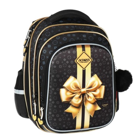 School backpack 40x33x15cm, ergonomic back, Across 410, black/gold-1