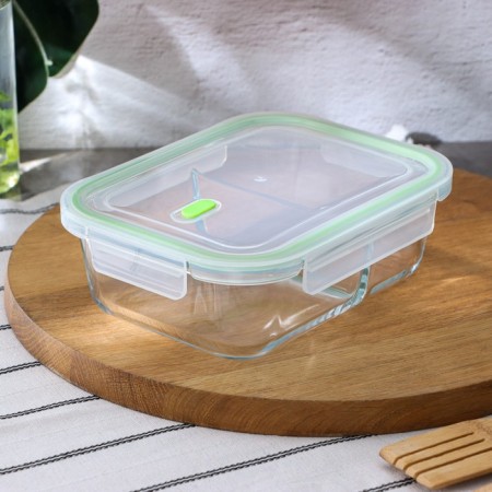 Container with a separator and a plastic lid, glass, 1 liter