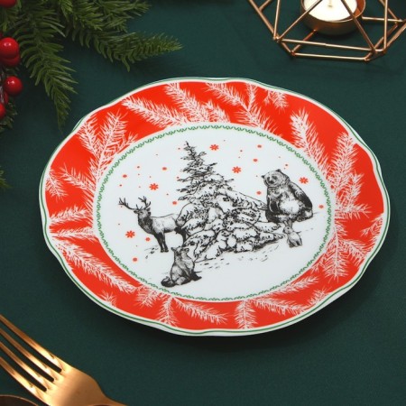 Ceramic plate "Forest residents", 19 cm, white color-5
