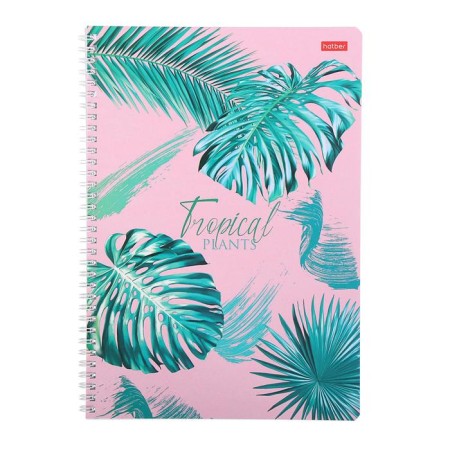 A4 notebook, 96 sheets in a cage on the crest "Tropical Leaves", covered Cardboard, OFSET block, mix-3