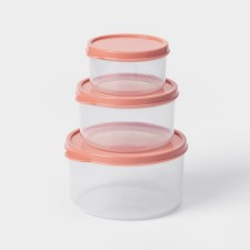 A set of food containers of round shares, 3 pcs: 150 ml, 300 ml, 500 ml, coral color