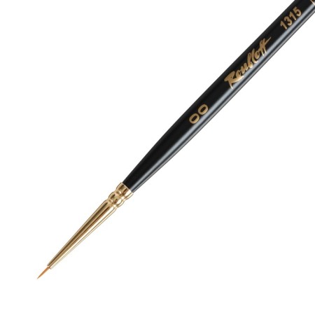 Rubloff brush red tough synthetics, round, shortened, series 1315 No. 00, short black matte handle, yellow clip-1