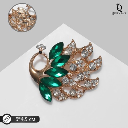 Brooch "Peacock", white-green color in gold