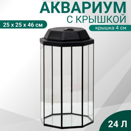 Aquarium "octagonal" with a lid, 24 liters, 25 x 25 x 46/50 cm, black