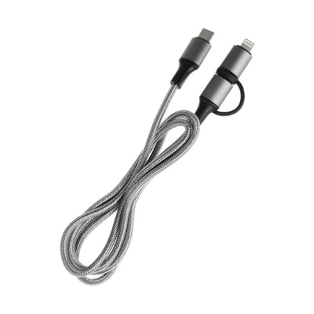 Cable 2 in 1, Type-C-Type-C/Lightning, 60 W, 3 A, Fabric Fabric, 1 meter, silver-2