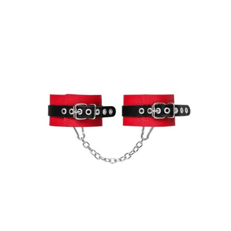 The shackles of Pecado BDSM, soft, with one strap with groves, genuine leather, red-black-2
