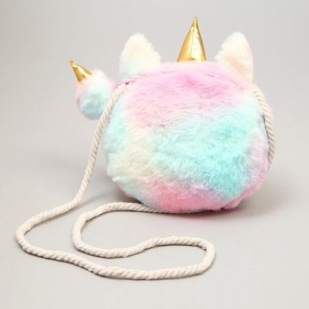 Children's fur bag "Unicorn", 16x3x13 cm-4