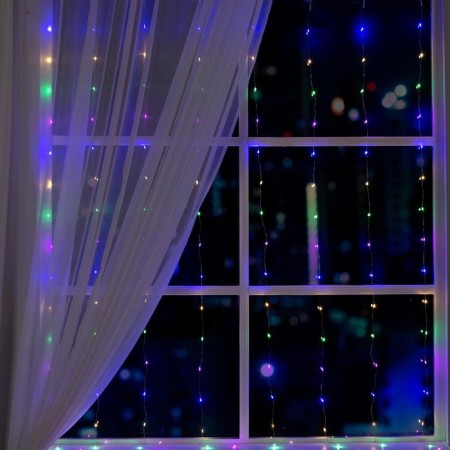 Garland "Curtain" 1.6 × 1.6 m dew, IP20, silver thread, 160 LED, glow of multi, 8 modes, 220 V