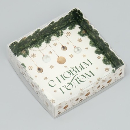 Makarun box “Happy New Year”, twigs, 12 x 12 x 3 cm, New Year-1