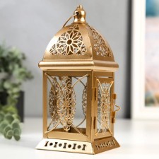 Подсвечник металл, стекло на 1 свечу "Фонарик. Фес" золото 21,5х9,7х9,7 см