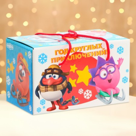 New Year. Gift box New Year's package "Smeshariki" with rope pens 20 x 12 x 12 cm.