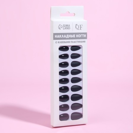 Falbled nails, 24 pcs, with adhesive plates, the shape of the almonds, matte/glossy, black color-6