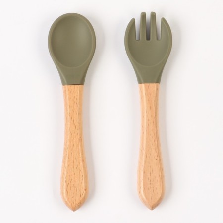 A set of children's cutlery, fork and spoon M&B (silicone, bamboo), green-3