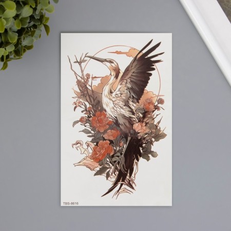 Tattoo on the body color "stork in flowers" 12x19 cm