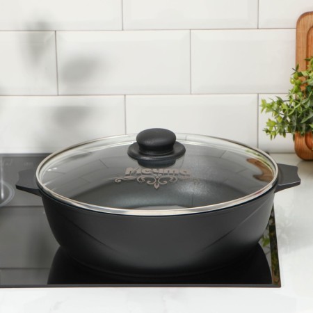 Frying "prestige", 5 l, glass cover, anti -stick coating, black color-3