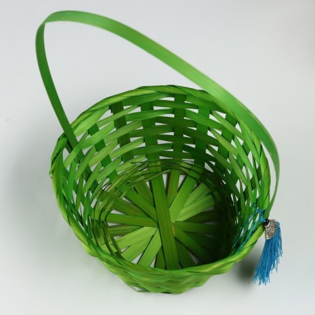Wicker basket, d19 x 9 x 32 cm, green, bamboo-2