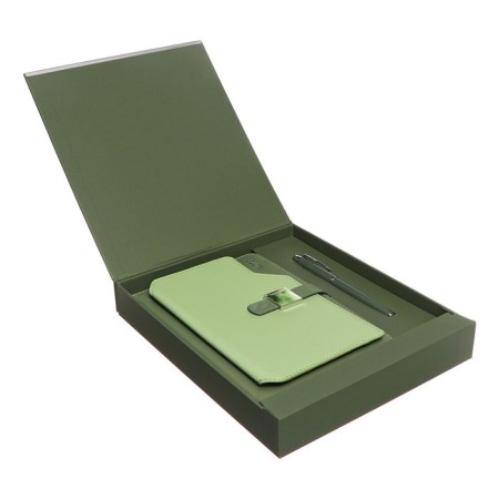 Organizer on the rings A6+, 80 sheets, leatherette, with a knife, a line, with a handle, in a gift box, green
