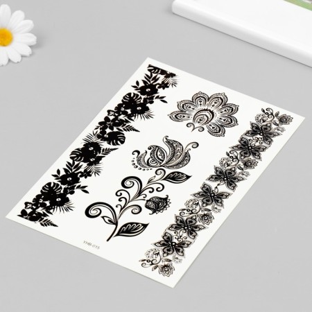 Tattoo on the body black "Flower ornaments" 21x14.8 cm-1