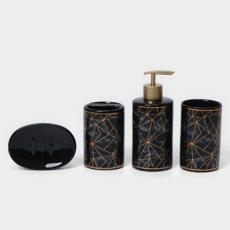 A set of accessories for the bathroom "Loft", 4 items (dispenser 250 ml, soap dish, 2 glasses), black color-2