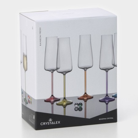 A set of glass glasses for champagne Rainbow Fresh, 210 ml, decor, 6 pcs-7