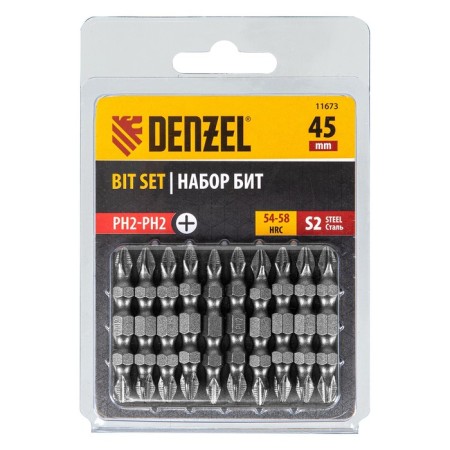 Набор бит двухсторонних Denzel 11673, PH2 - PH2 х 45 мм, сталь S2, 10 шт.-2