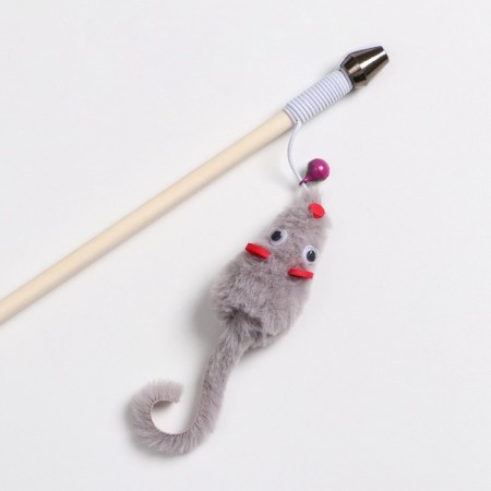 Teaser - fishing rod "mouse with a bell" on a wooden stick-2