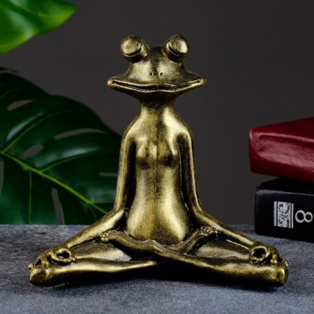 Figure "Frog Yoga in the Lotus Pose" 16x16x6cm, gold-1