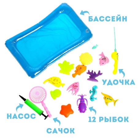 Fishing "Big Fish" 12 fish, pool, pump, fishing rod, net-2
