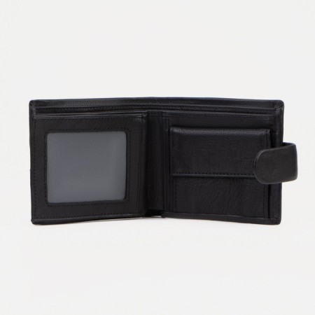 Male purse on a button, for bills, for cards, for coins, black color-3