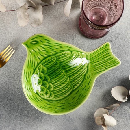 Ceramic “Bird” salad bowl, 22 × 18 cm, green color-1