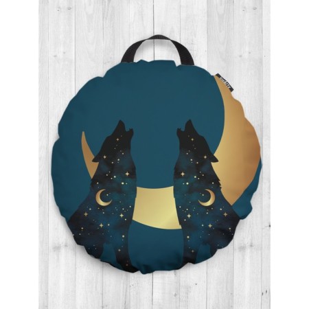 Pillow Sidue "Wolves and Month", decorative, D = 52 cm