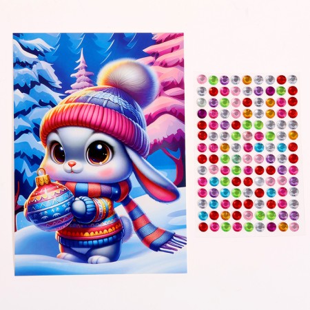 Application with rhinestones for the New Year for children "Bunny", A6, New Year's set for creativity-1